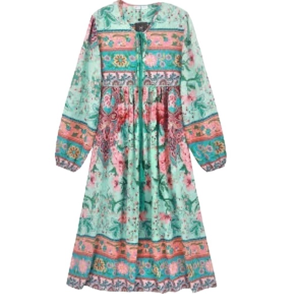 R. Vivimos Women's Boho Floral Retro V Neck Cottagecore Midi Dress - Picture 1 of 10